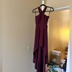 Burgundy Prom High Low Dress with Pockets